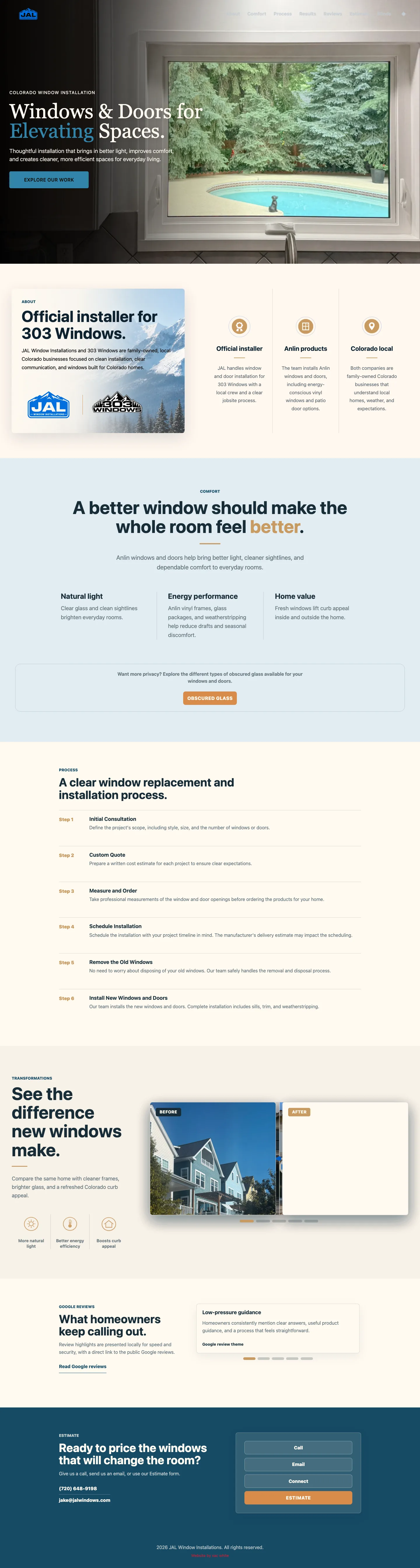 Current full-page view of the JAL Window Installations website