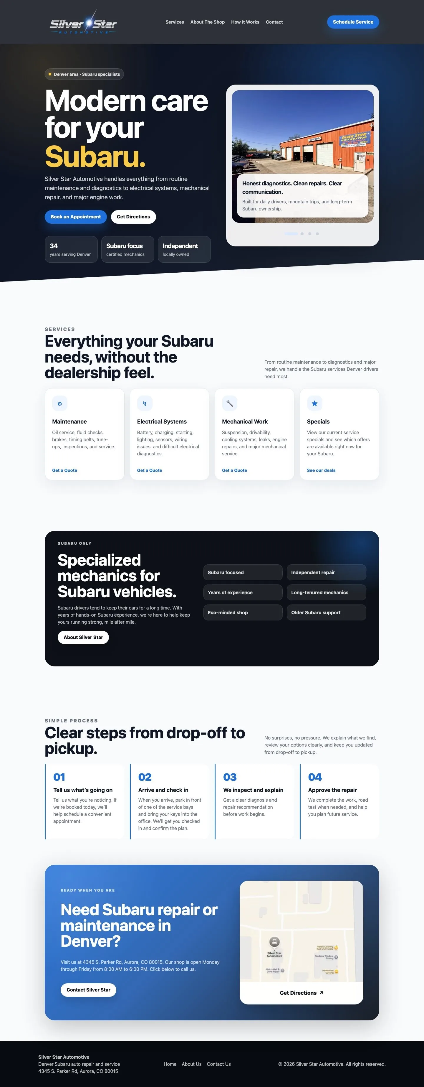 Full-page view of the Silver Star Automotive website